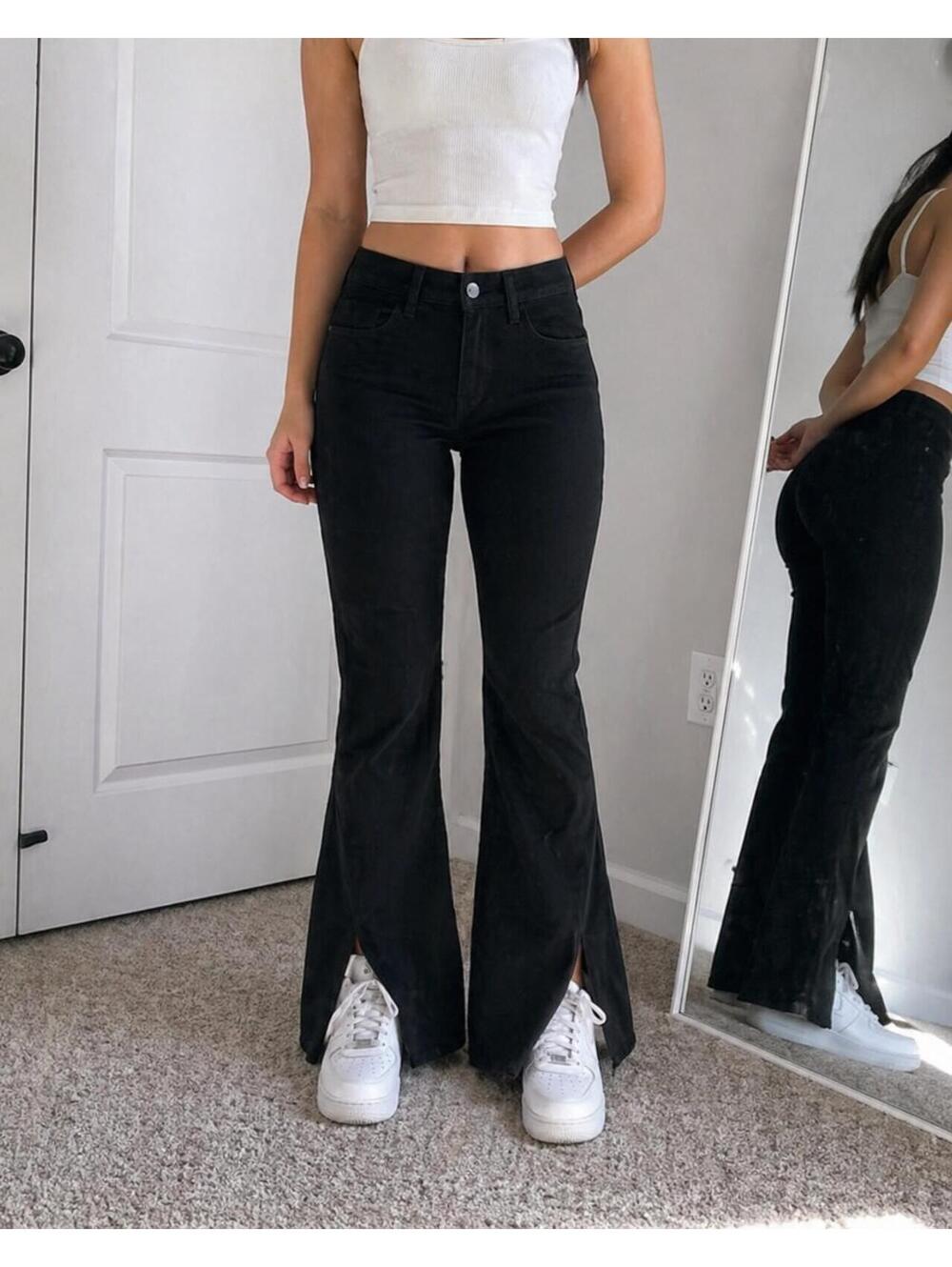 Hollister Flare Pants Slit Hem Black W30 L31